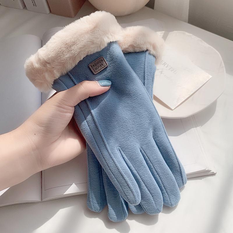 

Gloves winter velvet thickened warm cute finger gloves women riding cold cycling windproof touch screen winter One size fits all