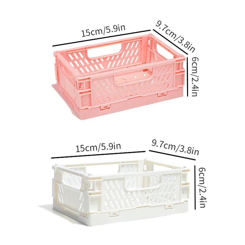 Household Plastic Foldable Storage Basket Student Desktop Collapsible Crate Sundries Organizer Stackable Drawer Container Box