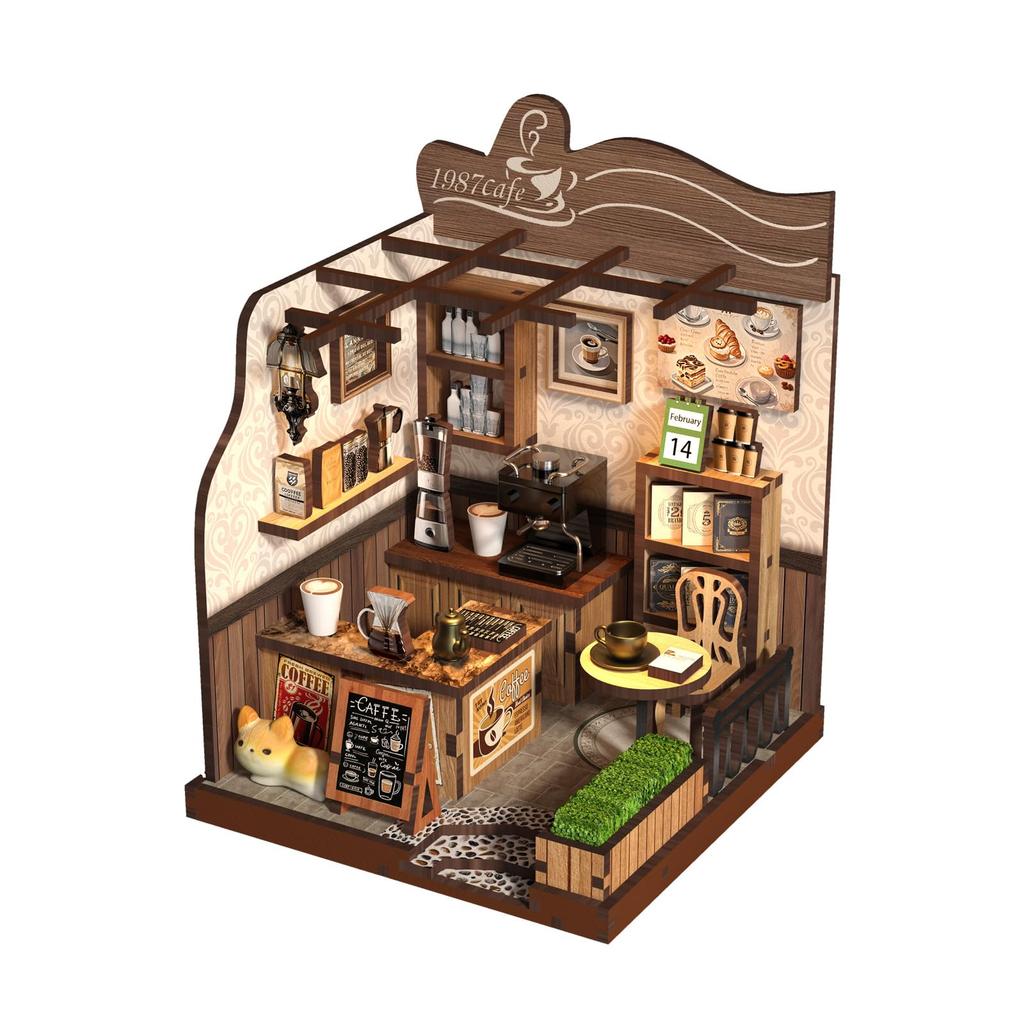 CRESYMME Dollhouse Miniature Kit, Wooden 3D Puzzle, DIY, Handmade, for Adults (Country Coffee Shop)