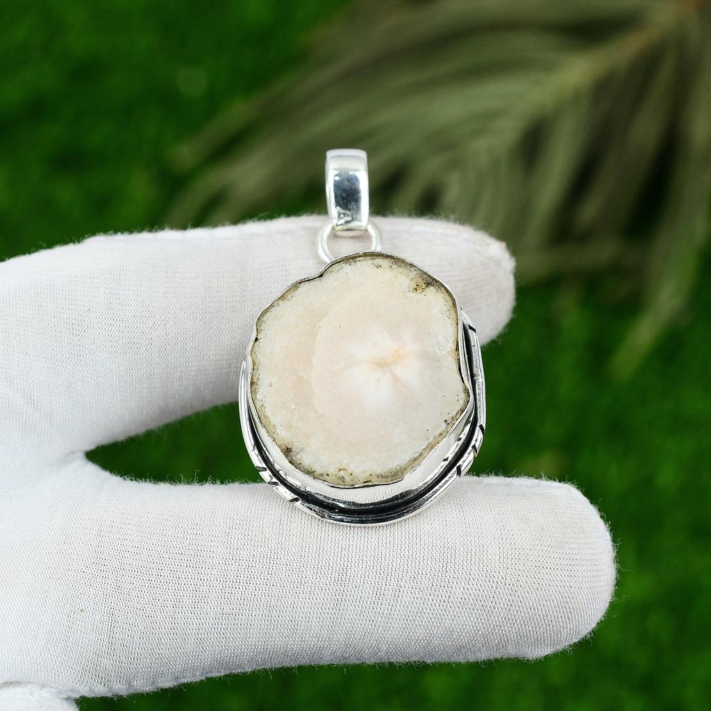 925 Silver Solar Moss Opal Gemstone Birthday Daughter Bezel Boho Pendant Jewelry