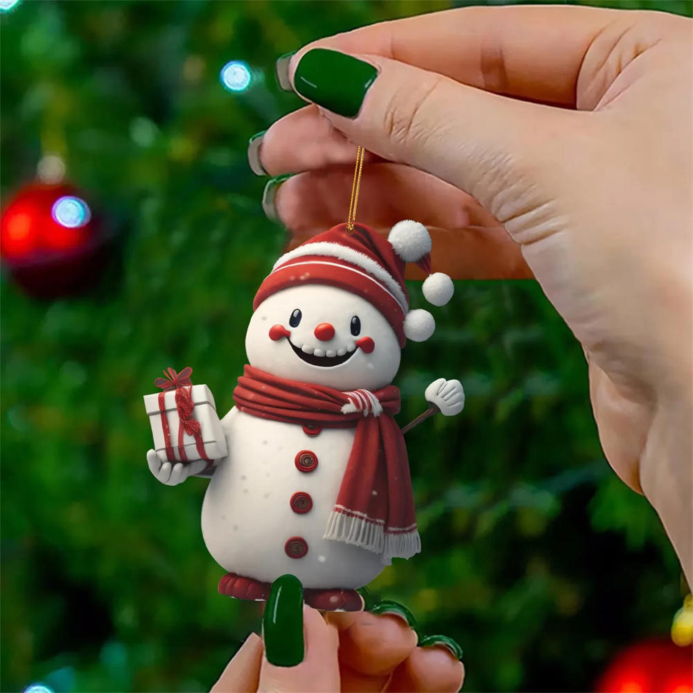 Christmas Tree Cat Pendant 2D Acrylic Christmas Hanging Decoration Funny Christmas Cat Snowman Ornaments Party Decor Xmas Gift