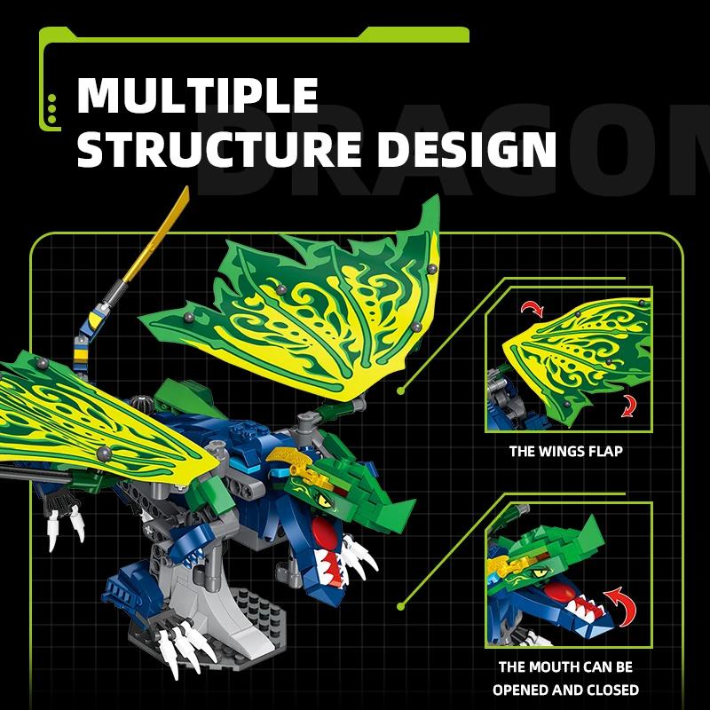 Non-Toxic 447Pcs Green Flying Dragon Building Blocks Classic Ancient Dragon Model Bricks Desktop Decoration Diy Toy For Kids Holiday Gifts