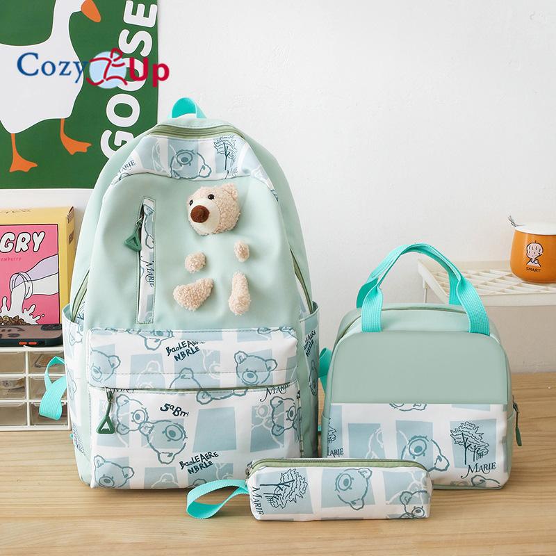 Large-capacity Schoolbag Female Cute Bear Backpack Lunch Box 5-piece Travel Backpack
