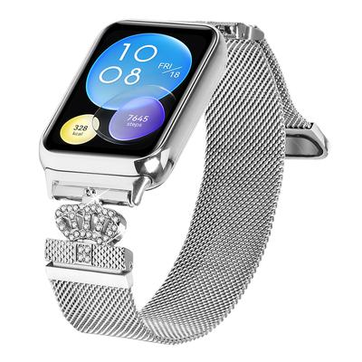 For Xiaomi Smart Band 8 Pro Watch Band Silver Stainless Steel Crown Clasp Milanese Wrist Strap