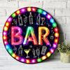 Mfoever Tin Sign Vintage Neon Effect BAR Cocktail Wine Bottle Themed Round Metal Tin Sign Retro Pub Man Cave Wall Decor Art Plaque