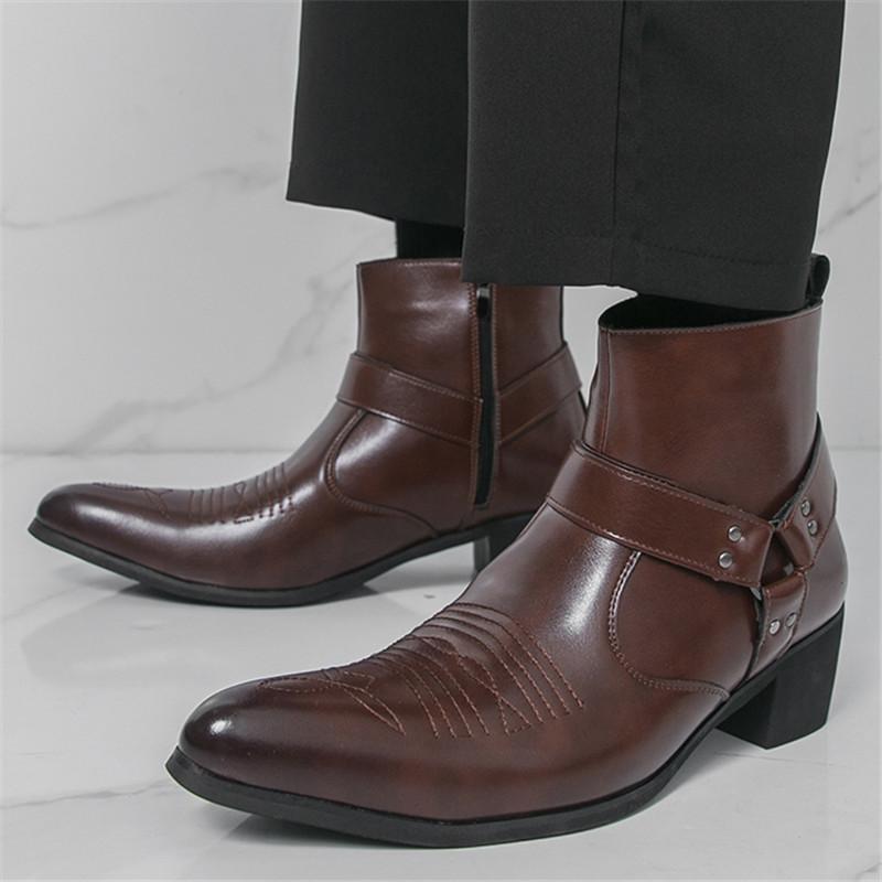 Neue Mode Designer Winter Spitz Lackleder Chelsea Stiefeletten Für Männer Flach Schwarz Braun High Tops Schuhe Zapatos Hombre