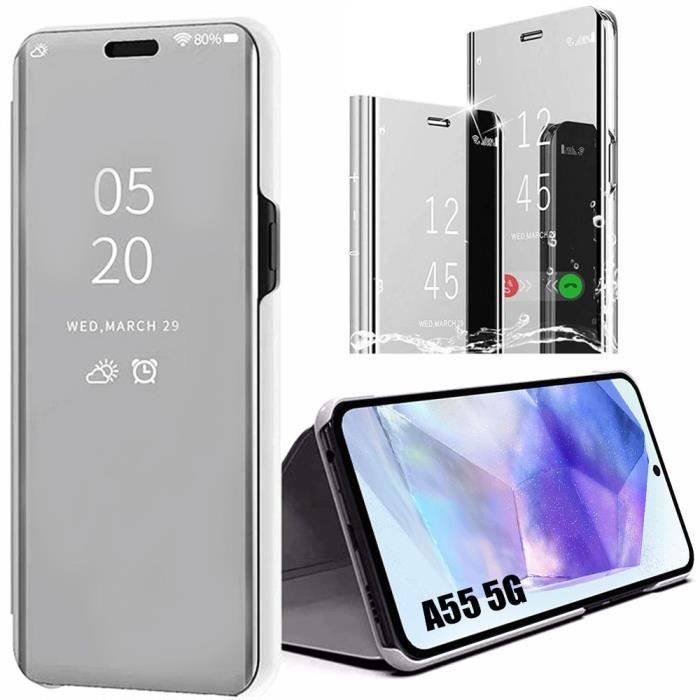 Coque de protection - BOOLING - Samsung Galaxy A55 5G - Argenté - 360° Protection - Smart Flip Case