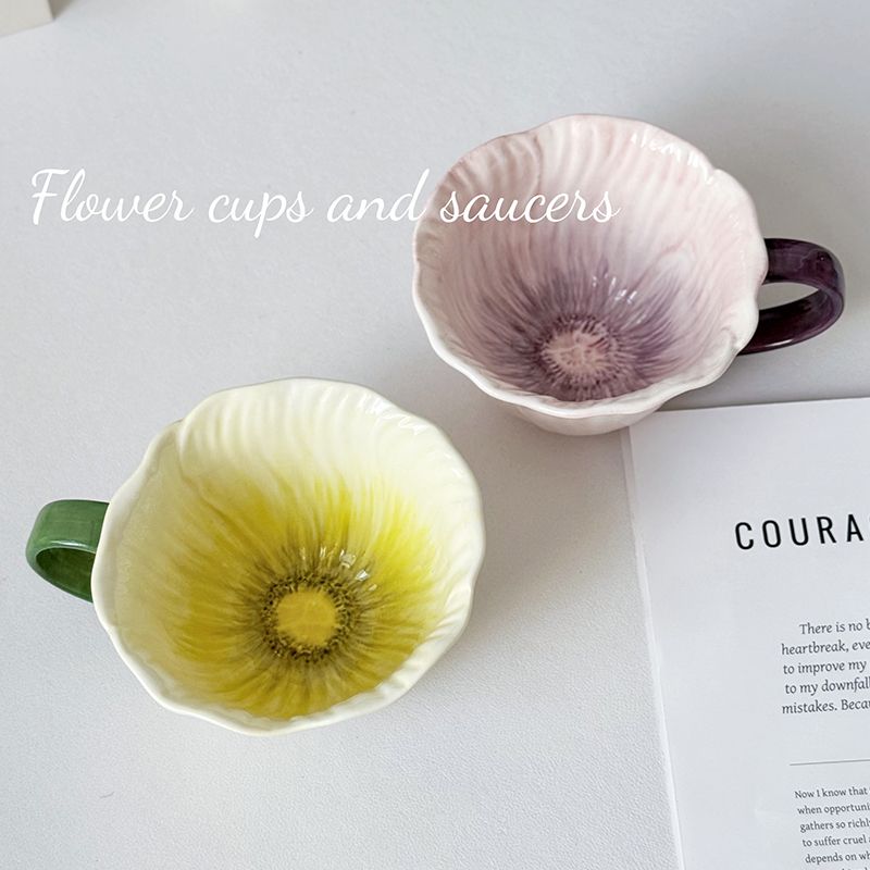 Modern Artificial Flower Shape Ceramic Coffee Cup Exquisite Afternoon Tea Dessert Tea Cup Couple Mug Office Mug Home Decoration
