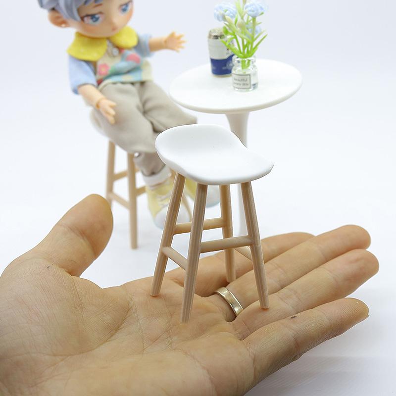 Mini Dollhouse Furniture Toys, High-Legged Round Table & Bar Chair Model for Realistic Living Scene Decoration