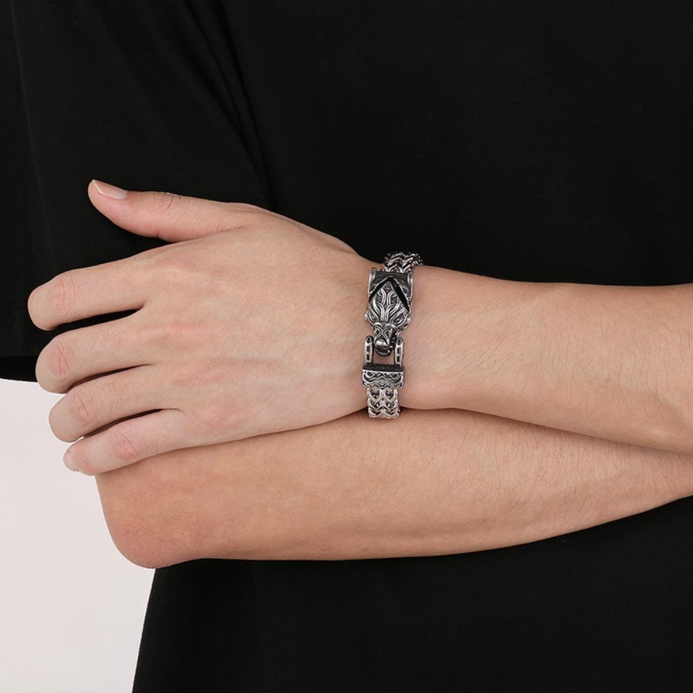 Titanium Steel Viking Bracelet for Men Eagle Head Snake Head Retro Hand Jewelry Accessories