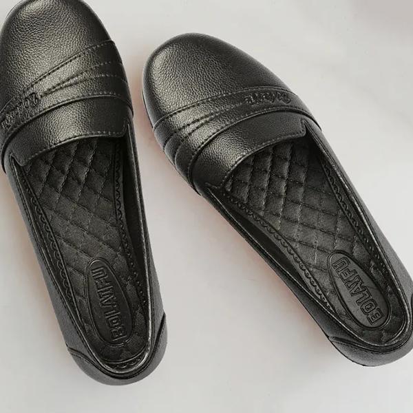 WTEMPO Women Black Soft Thick Flat Heel Work Shoes Versatile Non-slip Large Size Solid Color Casual Single Shoes