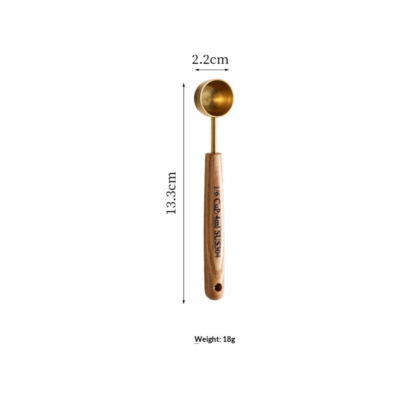 Wooden Handle Stainless Steel Measuring Cups Spoons Baking Tools Coffee Measuring Spoon Set Bartending Scale Accessories