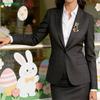 Easter Bunny Rhinestone Brooch,Gold Tone Rabbit Lapel Pin with Pearl & Red Bow for Women