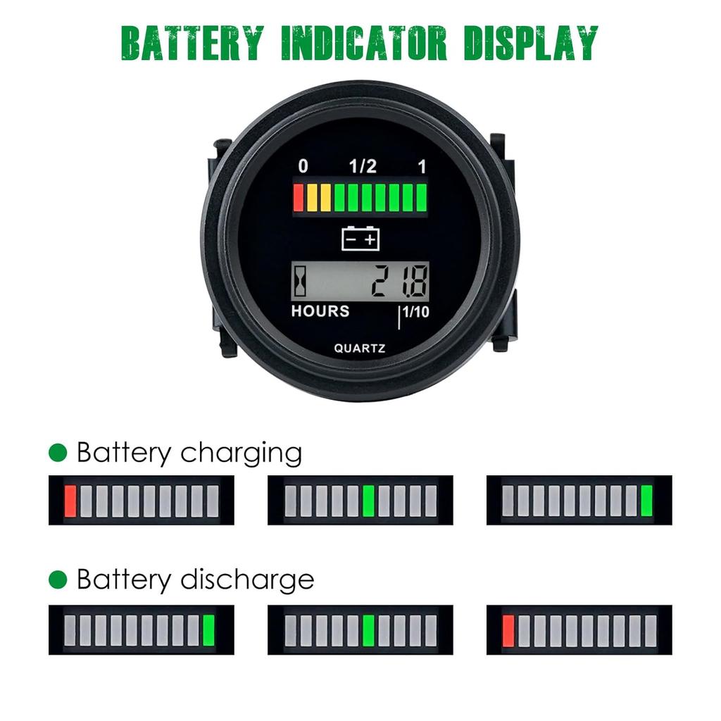 Yooreal 12/24V 36/48V 72V Golf Cart Battery Meter,Hour Meter&Battery Indicator Gauge Meter Lead-Acid Battery(Excluded Trojan),Charging Reminder,for