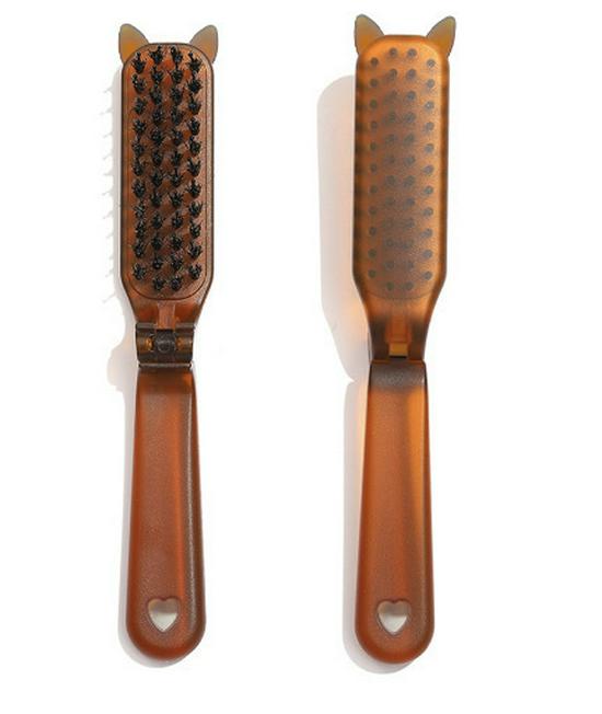 Portable Folding Boar Bristle Comb for Women's Fluffy Hair Styling