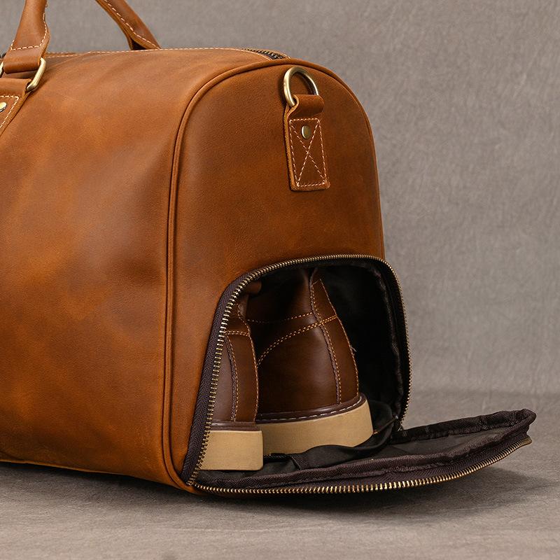 Vintage Crazy Horse Leather Travel Bag Travel Bag Men'S Leather Luggage Bag With Shoes 55Cm Handheld Luggage Bag