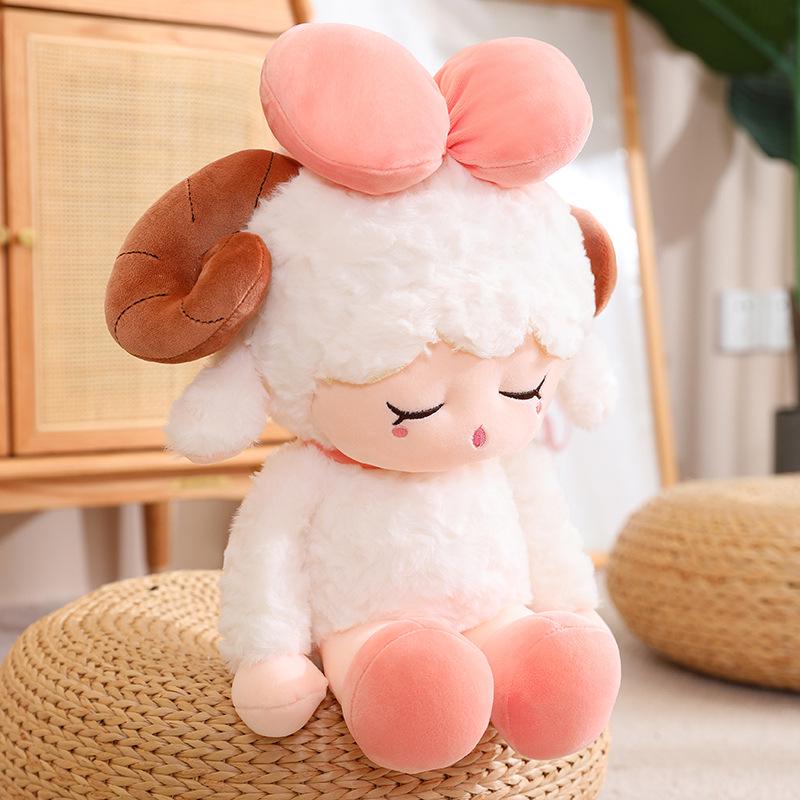 Adorable Aries Plush Sheep Doll with Bowtie - Soft Sleeping Pillow for Kids