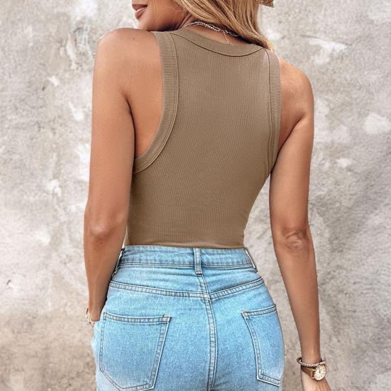 Women Ribbed Tank Top Knitted Camisole with Built-in Bra Casual Crew Neck Sleeveless Basic Tee Shirt for Workout Parties Vacations