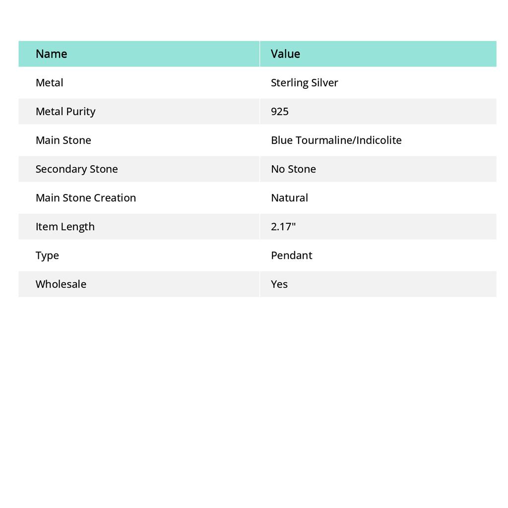 Indicolite Tourmaline Gemstone 925 Sterling Silver Jewelry Pendant 2.17" M3k27