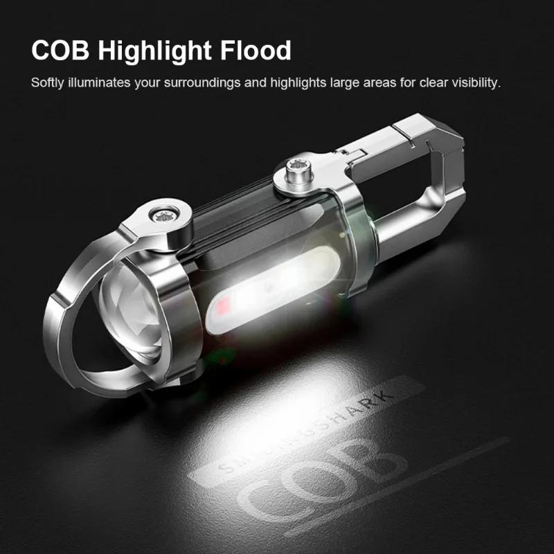 Rechargeable COB Keychain Flashlights Multifunction Work Light 6 Modes Emergency Keychain Light for Walking Searching Hiking