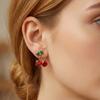 Sweet Red Zircon Cherry Leaf Stud Earrings for Women Cute Crystal Fruit Earring Fashion Daily Wear Party Jewelry Gift Aesthetic