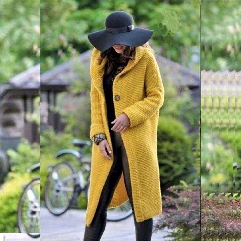 Women's Hooded Thick Knitted Sweater Cardigan Coat Long Sleeve Winter Warm Hooded Cloak