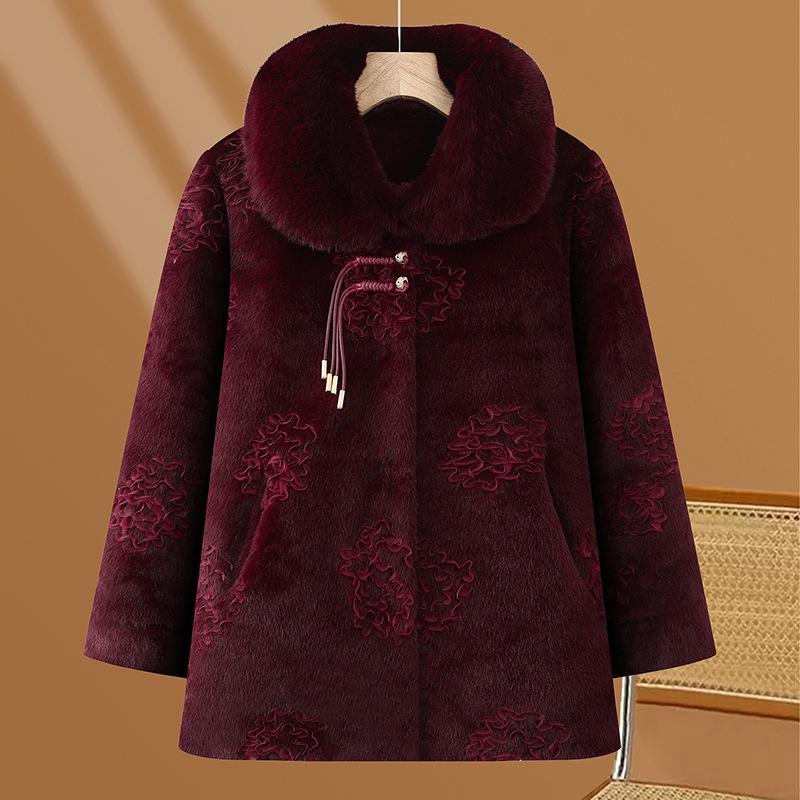 Grandma s Winter Coat: Velvet-Lined, Thickened Cotton Jacket with Shearling Collar for Elderly Women XL вино красного