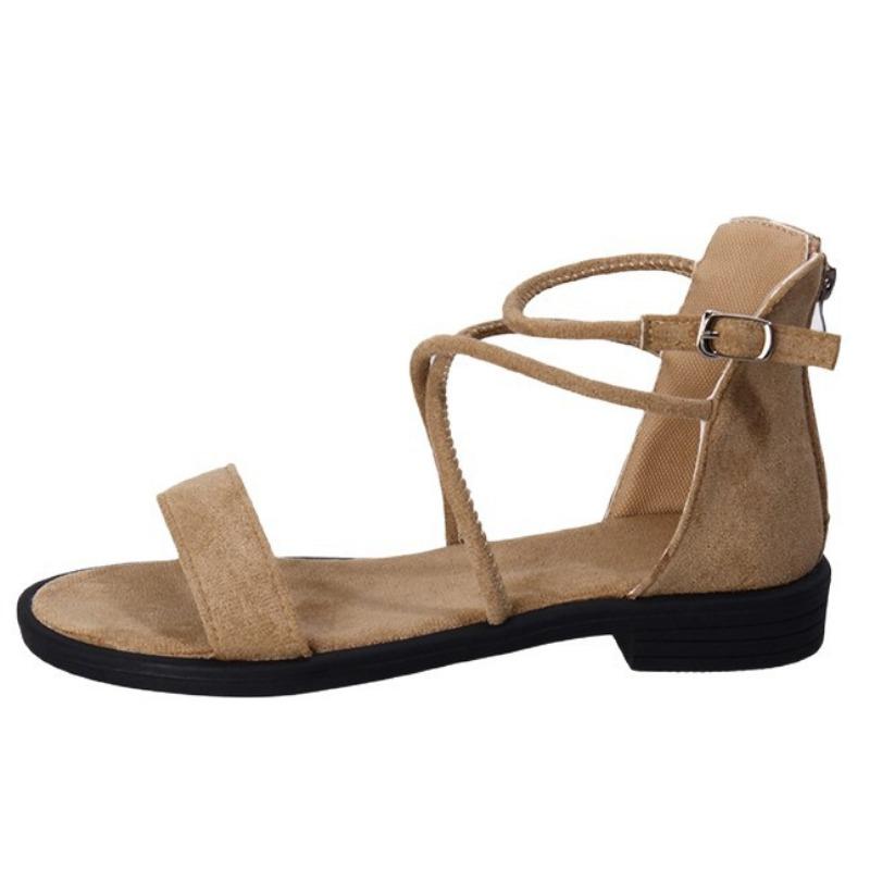 Sandals women's summer new flat flat heel versatile student cross strap beach fairy shoes tide