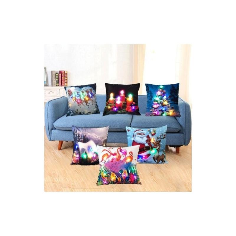 Led Vintage Cotton Linen Pillow Case With Color Changing Lights For Sofa And Couch Decor