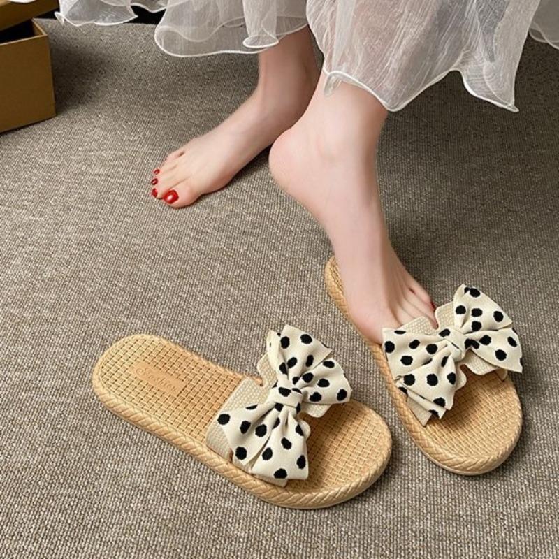 Fashion Women's Slippers and Ladies Sandals with Bow Open Toe Slides Flat on Beach Shoes Summer Footwear New Style Stylish Low Price 39