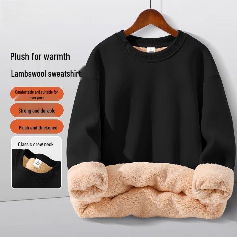 Men's Plus Velvet Lamb Wool Pullover: Warm, Loose, Dirt & Wear-Resistant, Thick, Casual Sports Sweatshirt