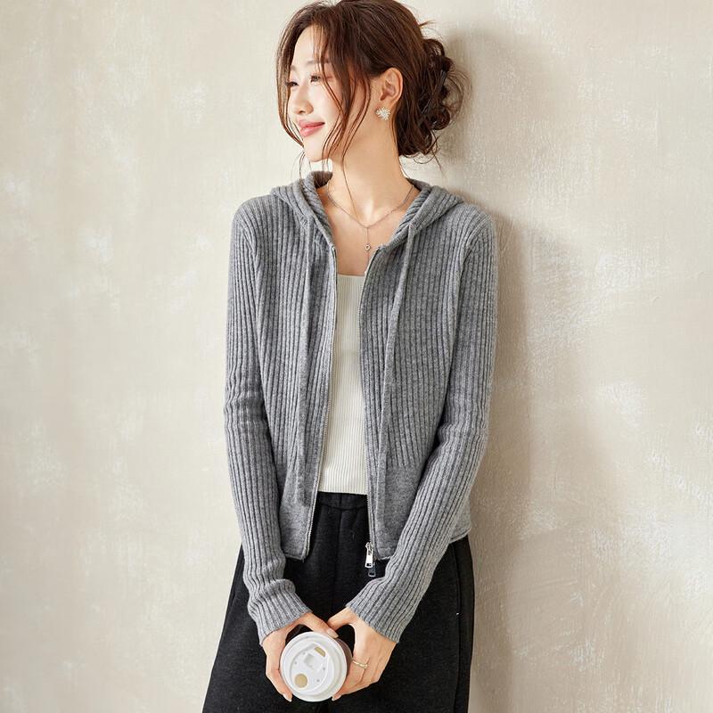 Srcr Women's 100% Wool Short Hooded Knit Cardigan