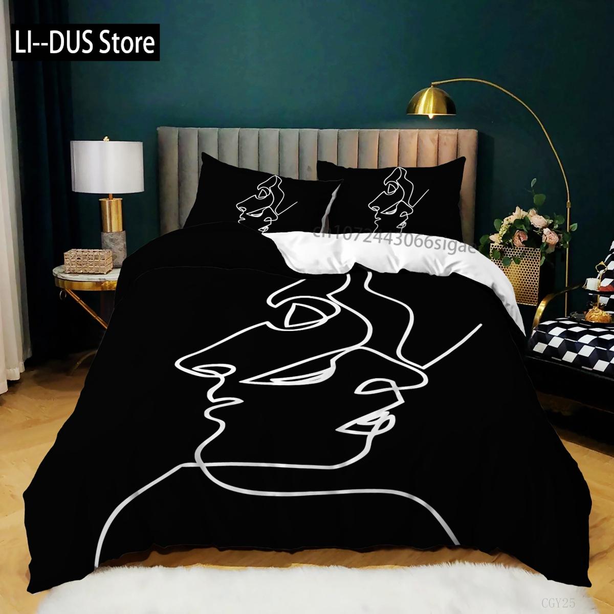 

Comforter Simple Strokes King Black Simple Strokes Twin Bedding Set Microfiber 2/3 Pcs Abstract Painting Theme Comforter (quilt)-EU Single(135*200cm)3pcs