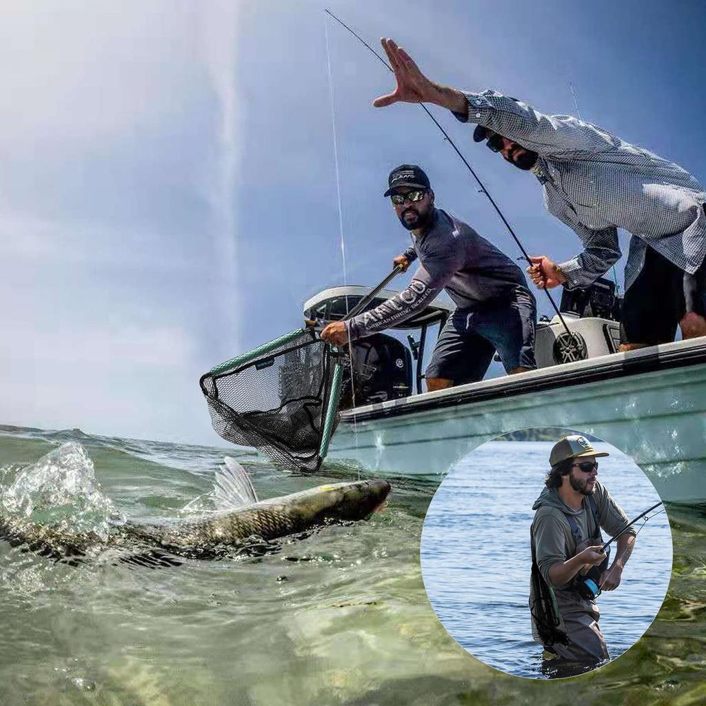 SANLIKE Landing Floating Fishing Rustling Scoop Fiberglass Ultra Compact Net, Foldable, One-Touch Net, Net, Net, Net, Handle, Extendable, 3-Level