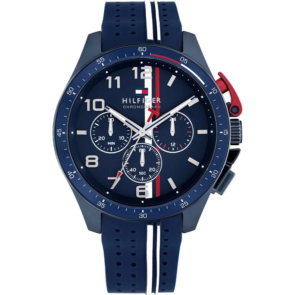Tommy Hilfiger Bank Blue Silicone Strap Men s Quartz Chronograph Watch 1792169 синий
