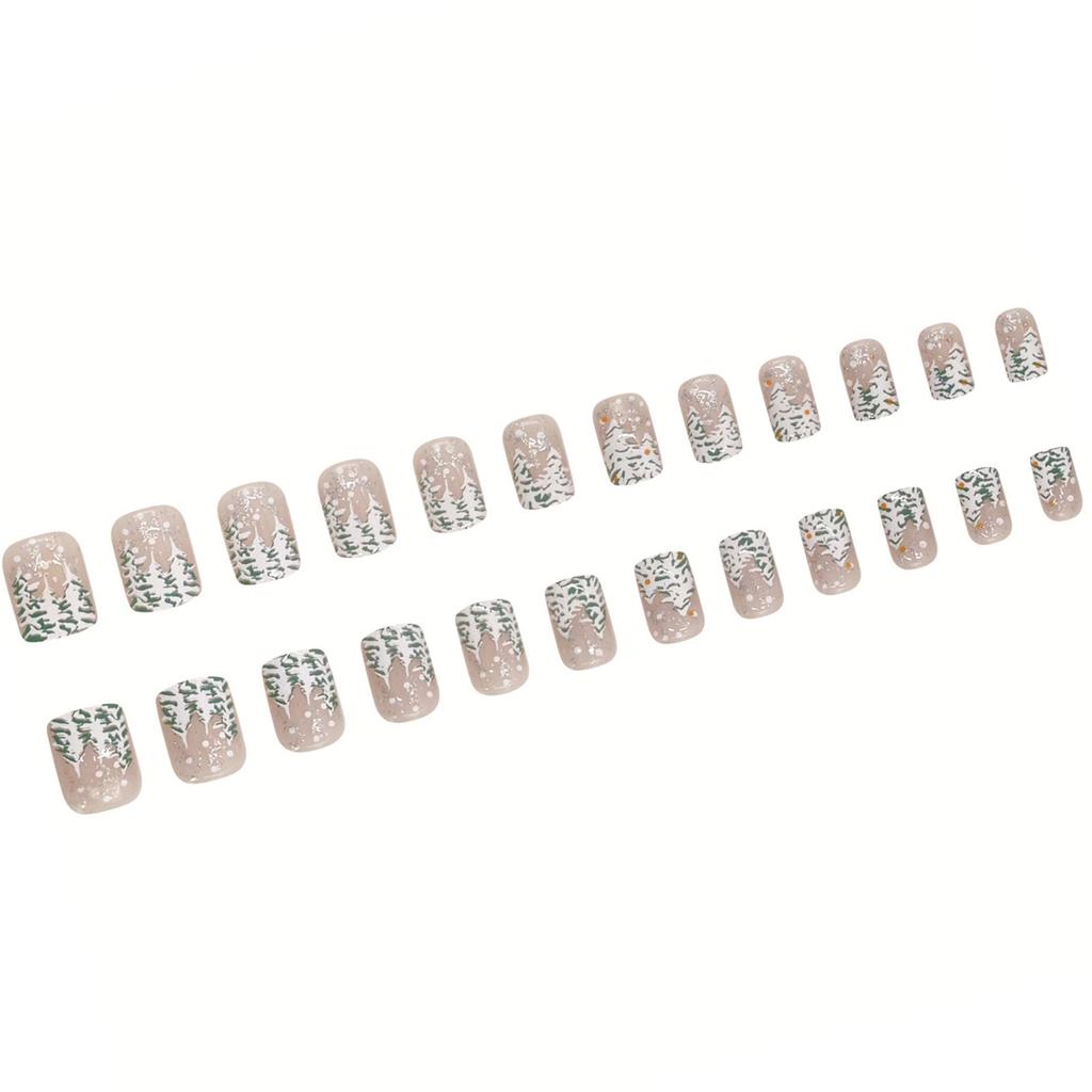 24 st Julgran Press On Nagel Kort Fyrkantig Lösnagel Full Täckning Stick on Nagel Fransk Snöflinga Akrylnagel