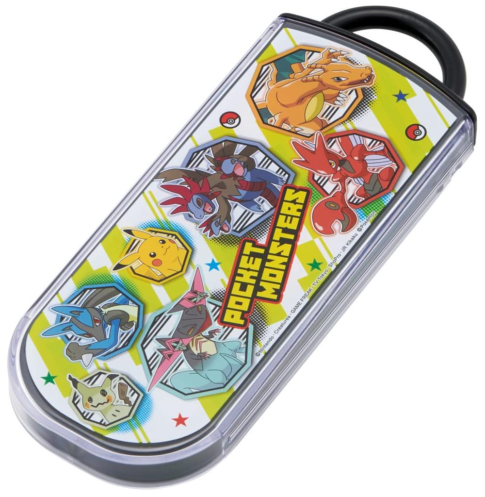 Skater Antibacterial Trio Set of and Fork Made in Japan Children's Chopsticks, Spoon, (Pokémon 23), (TACC2AG-A)