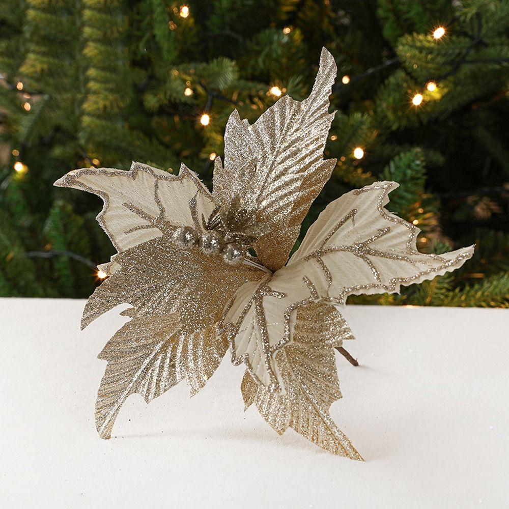 

2pcs DIY Artificial Poinsettia Flower 26cm Sequins Flower Hotel Office Decor