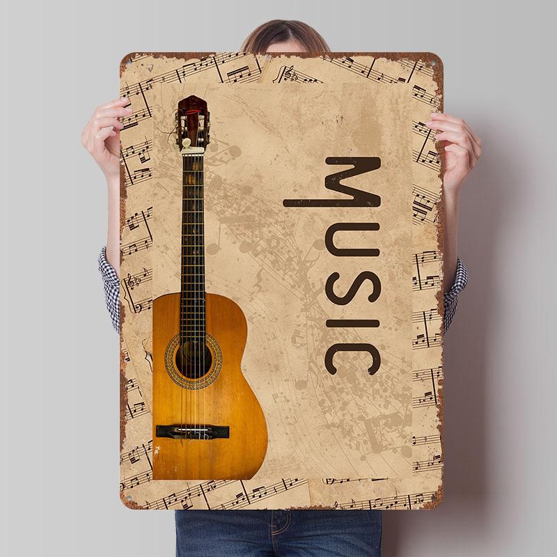 Guitar and Music Sheet Background Metal Poster Customized Wall Art Retro Vintage Tinplate Signs for Home Decor Living Room Items