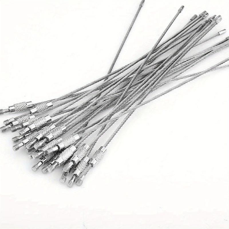 60Pcs Stainless Steels Wire Keychains Rings Circle Metal Keychains Label Rope Braided Steels Chain Heavy Luggage Label Rings