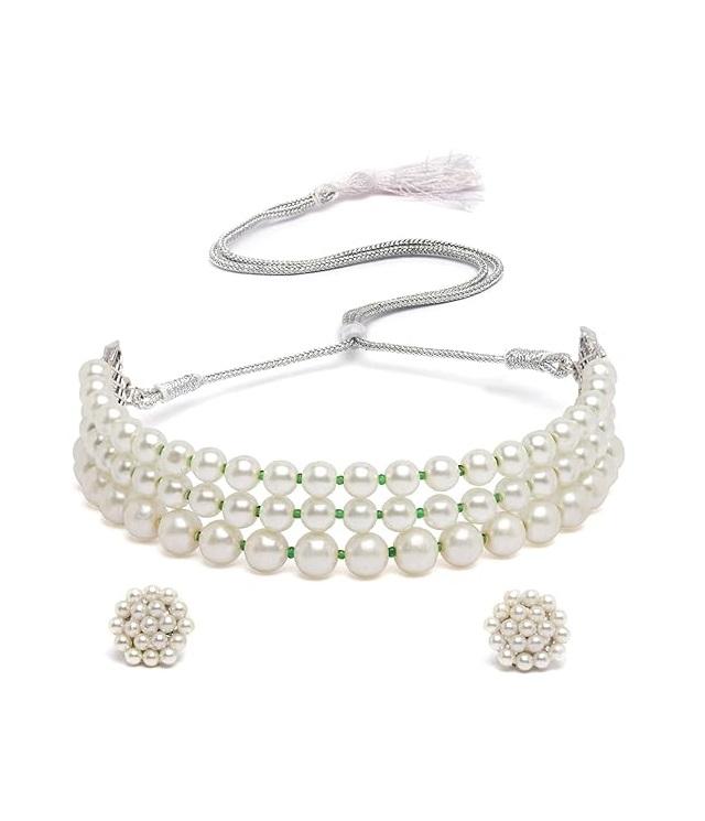 Beautiful Pearl Multilayer Beaded Choker Necklace Set for Women