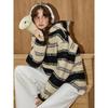 Coolhut Retro Stripesd Contrasting Color Loop Velvet Pullover Hooded Women's Sweatshirt Versatile Winter New Jacket