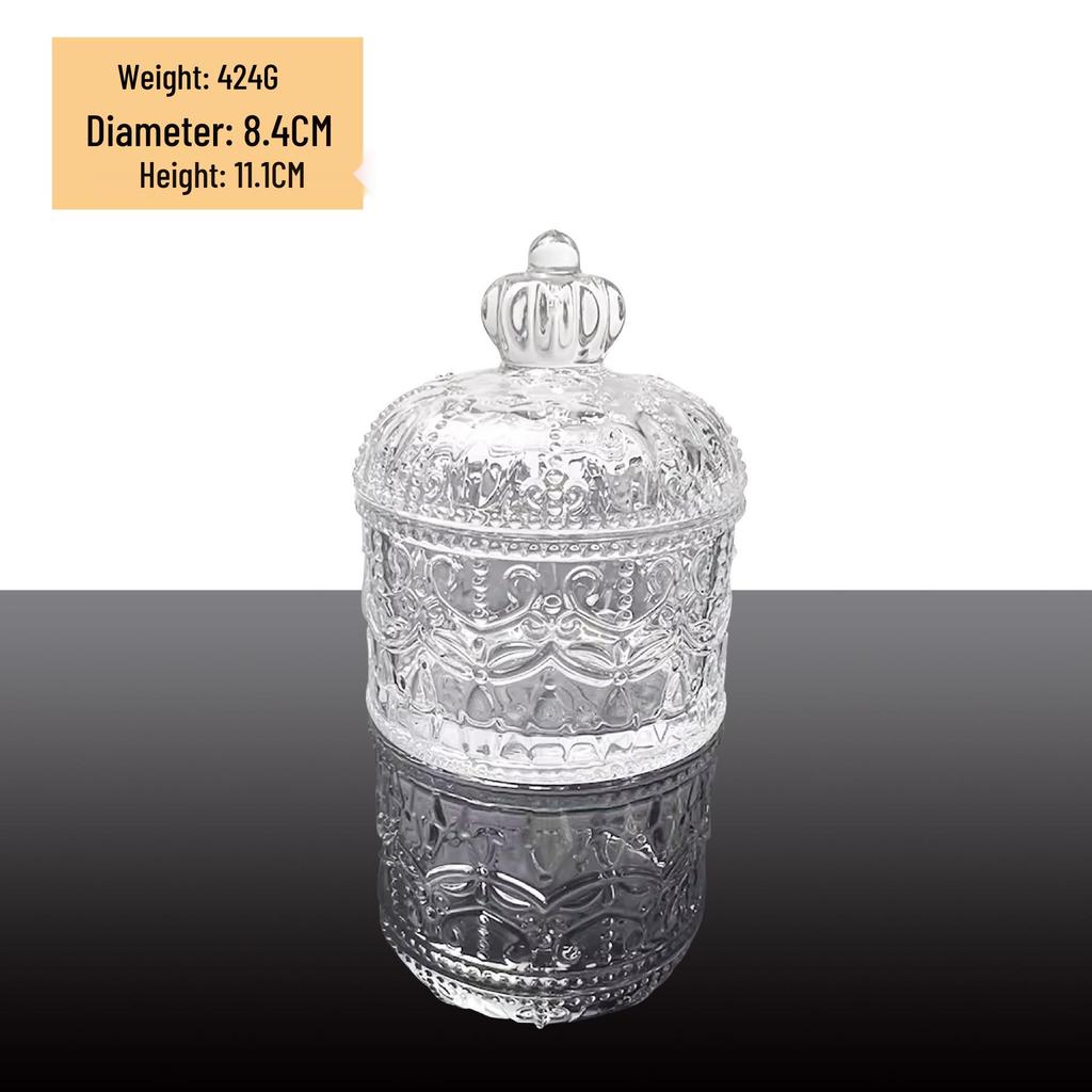 Clear Crystal Embossed Glass Yurt Candle Holder & Candy Jar with Lid