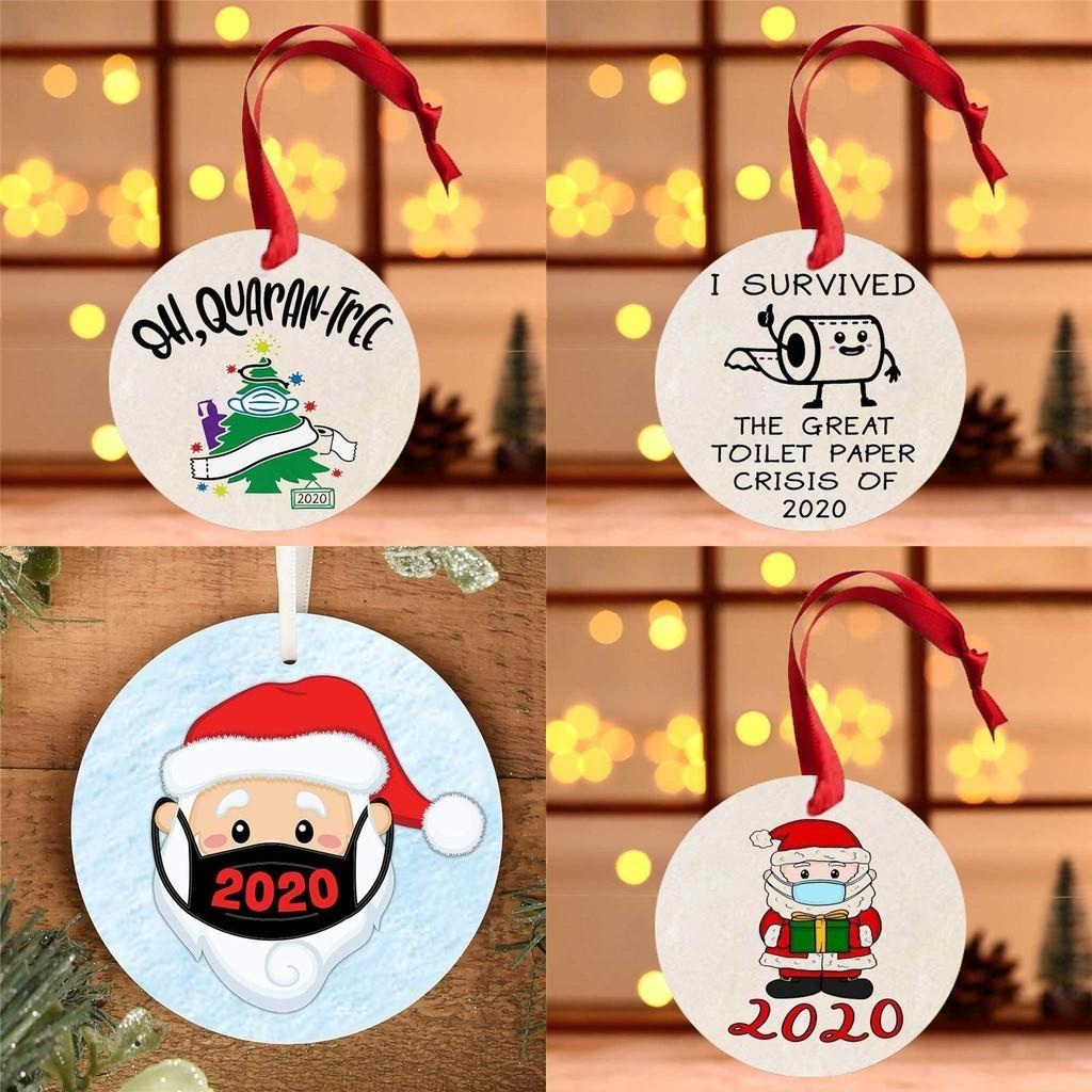 Unique Personalized Quarantine Christmas Tree Ornament 2020 Wooden Circular Keepsake