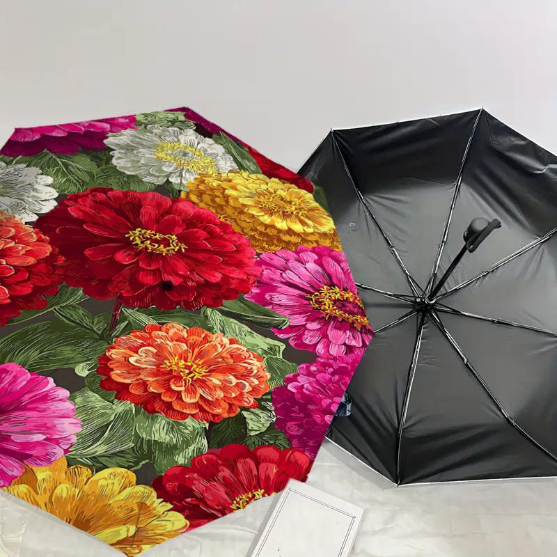 1 Stück Blumenmuster-Regenschirm - 8 Speichen verstärkt - Tragbar - Faltbar - Reise - Geeignet für alle Jahreszeiten - Outdoor - Tägliche Nutzung -J0340