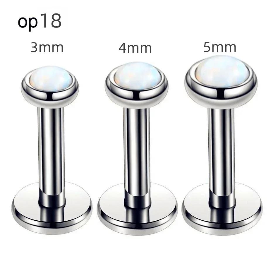 3pc 3/4/5mm Opal Internally Threaded Labret Ring Set 6-12mm Steel Bar Nose Ear Tragus Monroe Lip Stud Piercing
