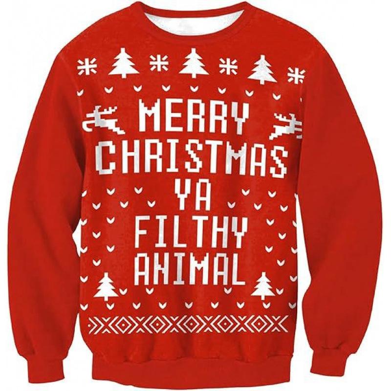 New Green Hair Monster Santa Claus 3D Digital Print Christmas Peripheral Round Neck Long Sleeved Women's Pullovers