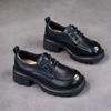 New first-layer cowhide small leather shoes women's thick heel retro lace-up casual shoes medium heel four-season single shoes