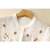 Literary Floral Embroidery Women O Neck Linen Long Shirts Loose Summer Blouses Sum Protection Casual
