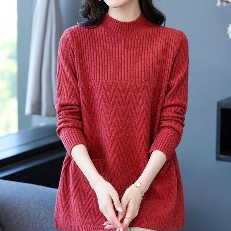 Maglione da Donna Autunno Inverno Ispessito Caldo Lavorato a Maglia Elasticizzato Manica Lunga Top Oversize